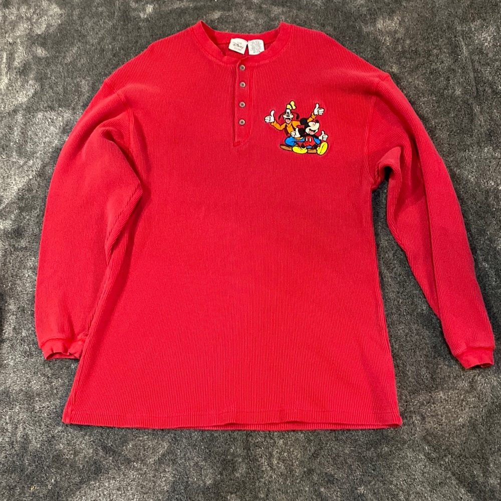 Disney Store over sized thermal embroidered Mickey and Goofy‎ pajama top medium